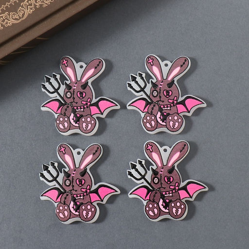 Цена за 4 шт. Декор для творчества акрил двусторонний Зайка-дьяволёнок, 4.340.2 см - Арт узор фото 3