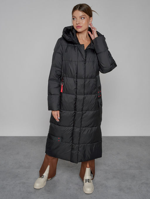 Пальто утепленное с капюшоном зимнее женское черного цвета 52109Ch - Mtforce фото 11