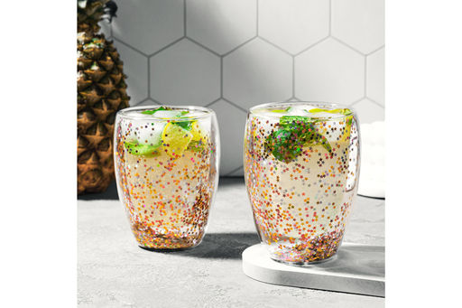 Набор 2 стаканов 350 мл 9*9*11,5 см "Crystal glass" с двойными стенками и декором из глиттера