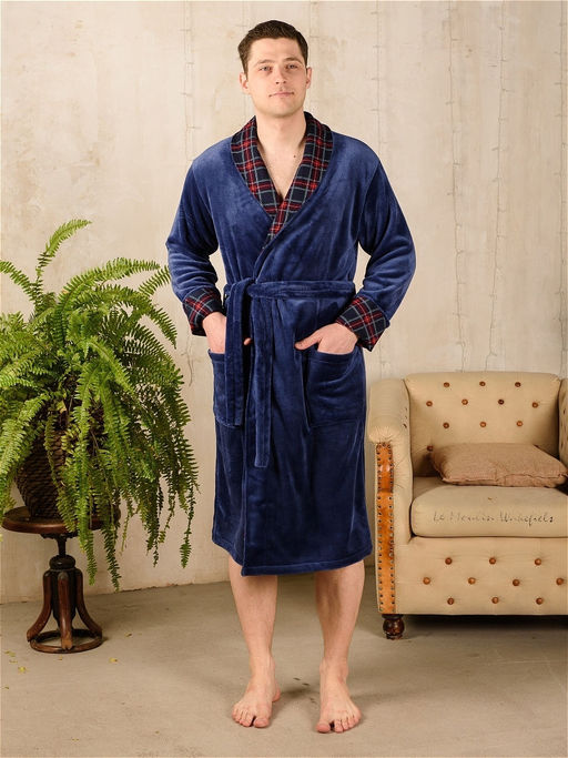Халат мужской из велсофта Артур темно-синий - Амадэль фото 5