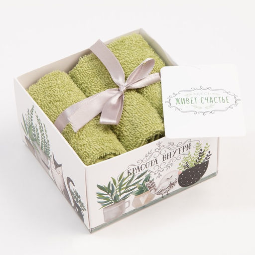 Набор махровых полотенец Здесь живет счастье 30х30 см - 3 шт - Этель фото 5