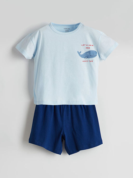 Bask?l? Erkek Bebek ?ortlu Pijama Tak?m?