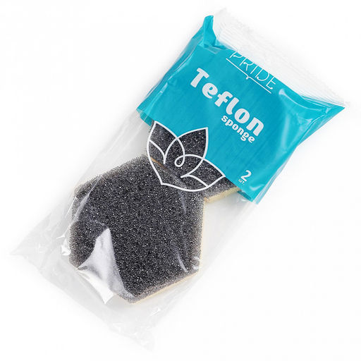 Губка для тефлоновой посуды "Teflon" 9х8х3см, шестигранник, пенополиуретан, морская пена, набор 2шт (Россия)