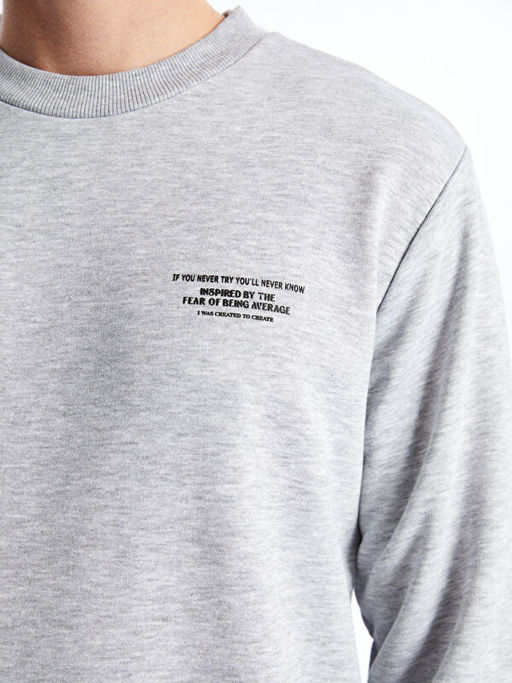 Bisiklet Yaka Uzun Kollu Bask?l? Erkek Sweatshirt