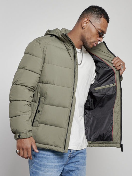 Куртка спортивная мужская зимняя с капюшоном цвета хаки 8362Kh - Wonderrman фото 12