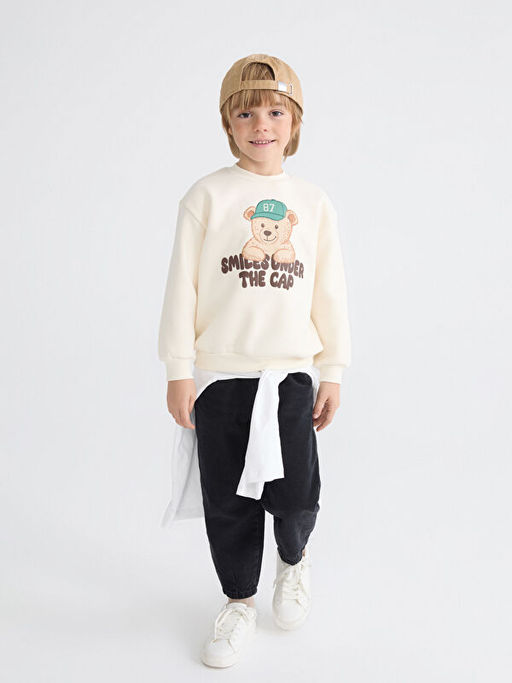 Bisiklet Yaka Ay? Teddy Bask?l? Erkek ?ocuk Sweatshirt