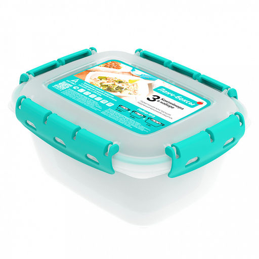 Контейнер для продуктов набор 3шт: 0,38л, 0,8л, 1,5л, с клипсами, уплотнитель, полипропилен, подходит для СВЧ (Россия) - Домашняя мода фото 2