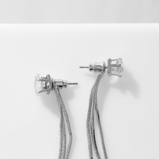 Серьги висячие со стразами Цепочки квадрат, цвет белый в серебре