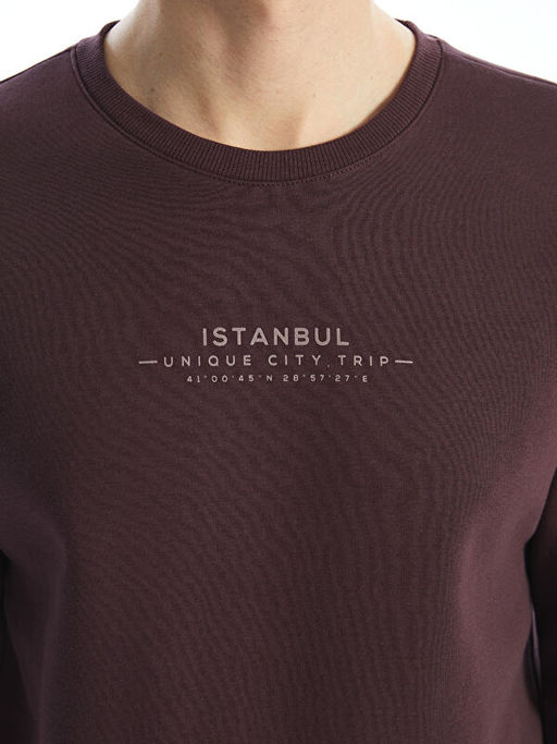 Bisiklet Yaka Bask?l? Erkek Kal?n Sweatshirt