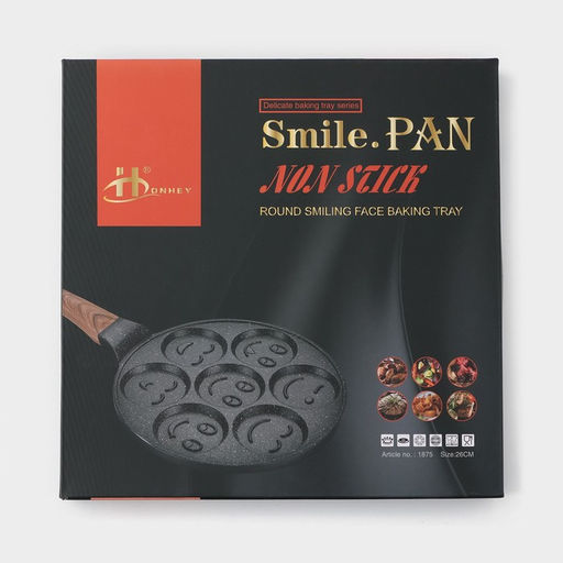 Сковорода-оладница Доляна Смайлы, d=26 см, ручка soft-touch, литой алюминий, чёрная  фото 7