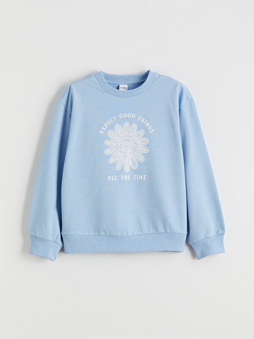 Bisiklet Yaka Bask?l? K?z ?ocuk Sweatshirt