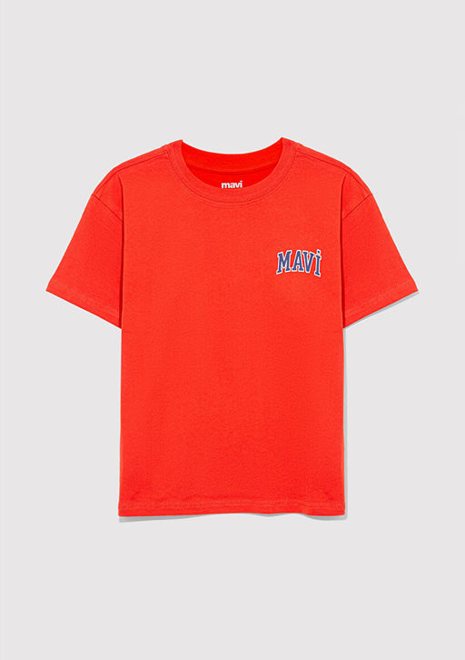 Mavi Logo Bask?l? K?rm?z? Tisort