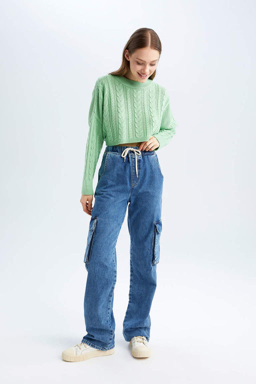 Укороченный вязаный свитер с вырезом лодочка Cool Relax Fit - Defacto фото 3