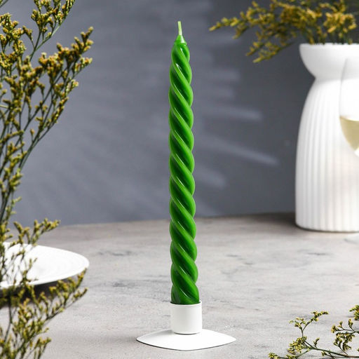 Цена за 2 шт. Свеча витая, 2.3×24.5 см, 5 ч, 50 г, тёмно-зелёная