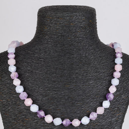 Бусы из Аквамарина, Аметиста, Розового кварца (Бразилия) 46 см