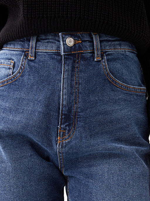 Y?ksek Bel Slim Mom Kad?n Jean Pantolon