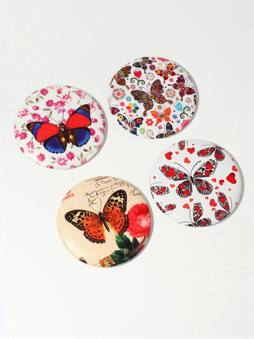 Цена за 2 шт. Зеркало карманное «Бабочки», d=7.5 см, искусственная кожа, рисунок МИКС