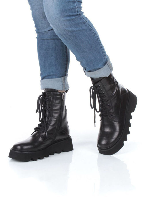 01-C1110-1 BLACK Ботинки демисезонные женские (натуральная кожа, байка)