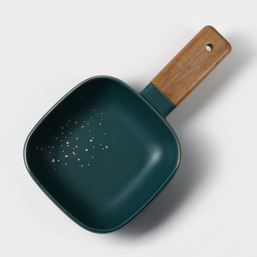 Блюдо для подачи Magistro, 15×15 см, с деревянной ручкой, фарфор, бирюзовое