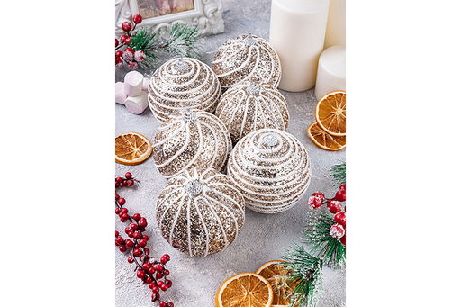 Набор 6 новогодних шаров 9,5*9,5 см Полоски шампань - Elan gallery фото 13