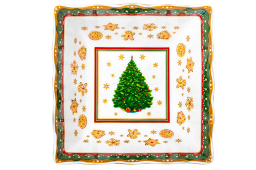 Салатник 1 л 16*16*8 см Новогодняя елка зеленый узор, квадрат глубокий, фарфор NEW BONE CHINA - Elan gallery фото 6