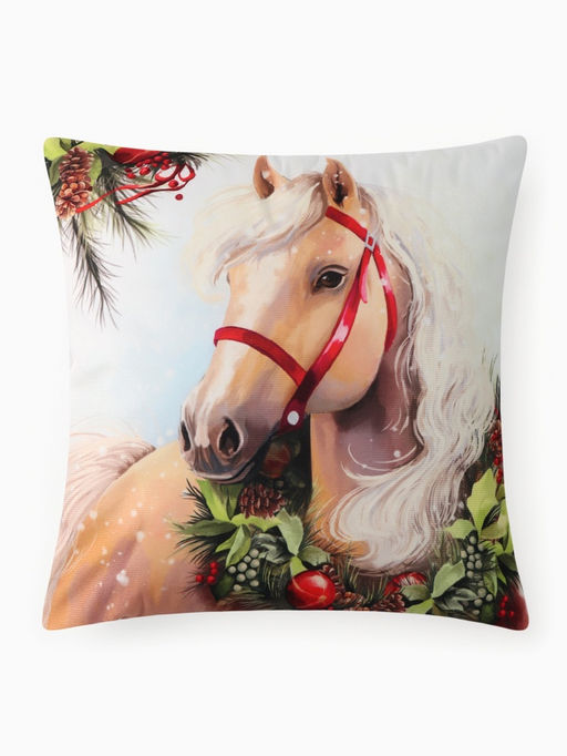 Подушка Этель "Сhristmas horse", 40*40 см, 100% п/э, велюр