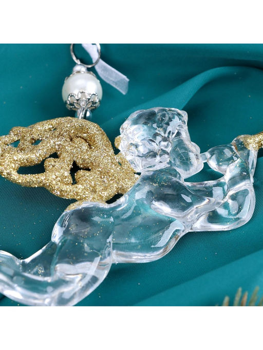 Цена за 2 шт. Ёлочная игрушка Зимнее волшебство. Ангел с трубой, 148 см, прозрачно-золотой фото 8