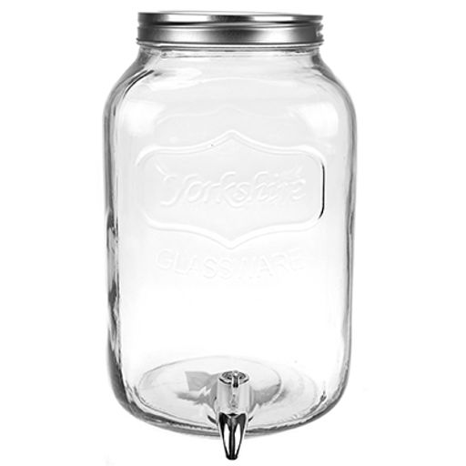 Лимонадник стеклянный с винтовой крышкой "Погребок" 8л, 19,5х19,5см h31см, д/горловины 12,4см, с краником, металлическая крышка (диаметр основания - 14,5см) (Китай)
