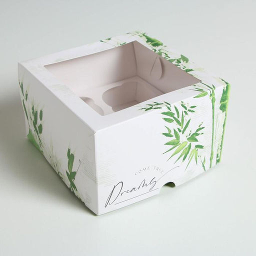 Цена за 5 шт. Коробка для капкейков, кондитерская упаковка, 4 ячейки «Dreams come true», 16 х 16 х 10 см