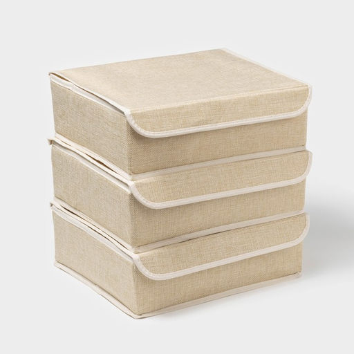 Органайзеры для хранения белья Пастель, 3 шт., с крышкой, 31.52510 см, бежевые - Simaland фото 2