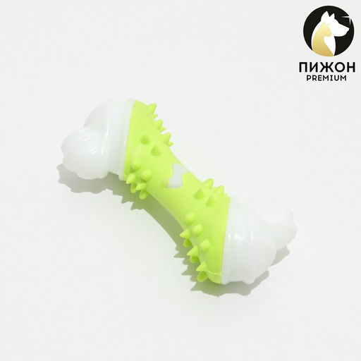 Игрушка двухслойная (твердый и мягкий пластик) Кость, 12 см, зелёная