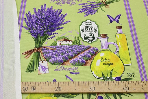 Рогожка Средиземноморский прованс на салатовом, ш.1.5м, хлопок-100%, 160гр/м.кв, раппорт 64см - Купава фото 3