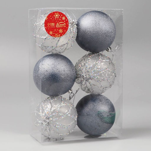 Ёлочные игрушки Блеск полос, шары новогодние, d=8 см, набор 6 шт., синий/серебристый - Зимнее волшебство фото 4