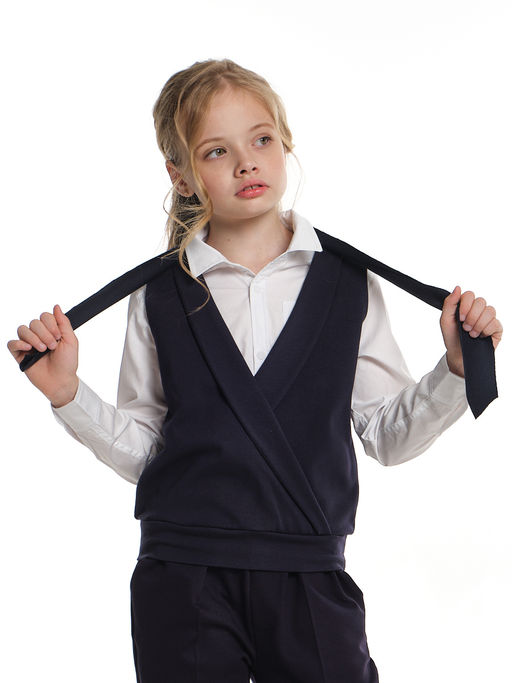 Жилетка Джемпер для девочки в школу синяя форма 22-6725 синий - Mini maxi фото 3