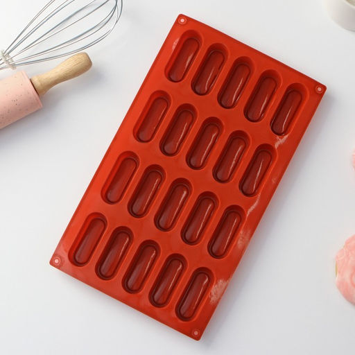 Форма для выпечки Доляна «Сладости.Эклер», силикон, 29×17×2 см (5.8×2.3×2 см), 20 ячеек, коричневая