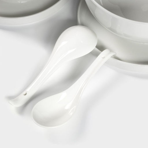 Набор посуды для рамена Доляна, 8 предметов: миска 1.6 л, тарелка d=20 см, 2 ложки, 2 пары палочек, фарфор, белый