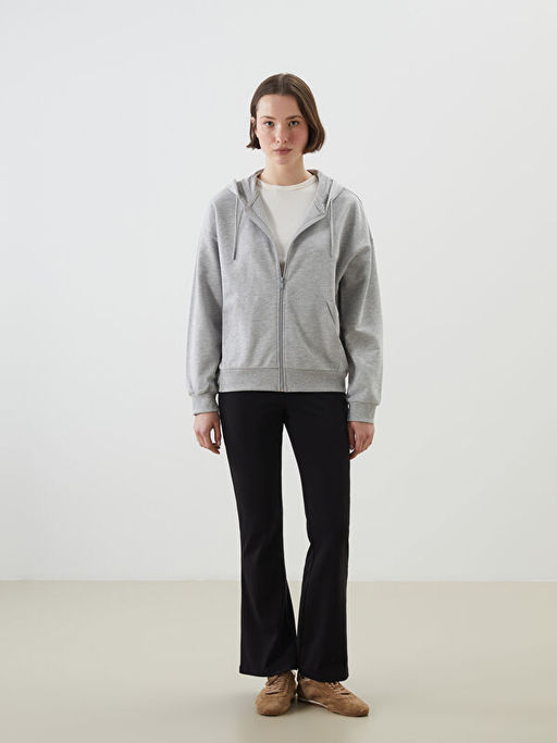 Kap??onlu Oversize Kad?n Fermuarl? Sweatshirt