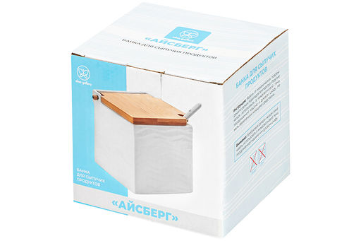 Банка для сыпучих продуктов 800 мл 11,5*11*11,5 см Айсберг волны + ложка + откидная бамбук.крышка - Elan gallery фото 14