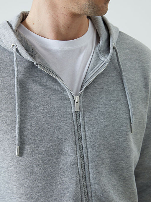 Kap??onlu Uzun Kollu Erkek Fermuarl? Sweatshirt
