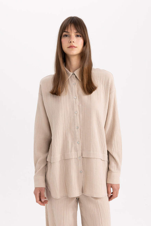 Муслиновая рубашка-туника с длинными рукавами Relax Fit - Defacto фото 3