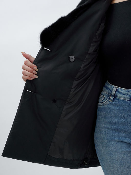 Полупальто зимнее женское с норкой люкс класса черного цвета 8632Ch - Mtforce фото 20