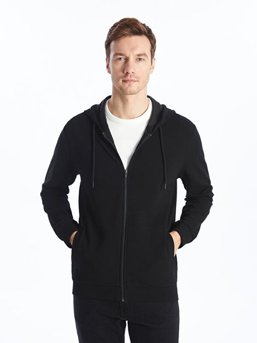 Kap??onlu Uzun Kollu Erkek Fermuarl? Sweatshirt
