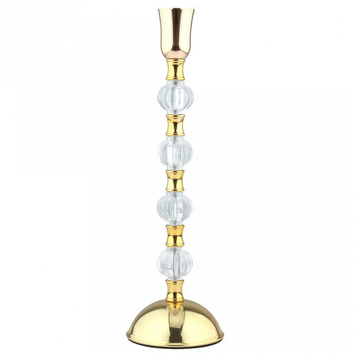 Подсвечник металлический "Магия" h30,5см, чаша д3,3см, h3,8см, пластмассовая/стеклянная ножка, нескользящее основание д9см, золотой, в коробке (Китай)