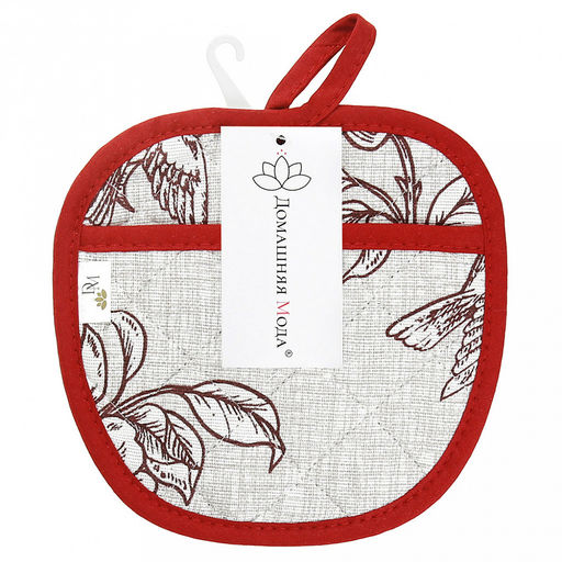 Прихватка с запахом 19х19см "Парадиз", форма "Яблоко", рогожка 171г/м2, хлопок 100%, наполнитель - ватин 280г/м2, на пластмассовом подвесе, "Домашняя мода" (Россия)