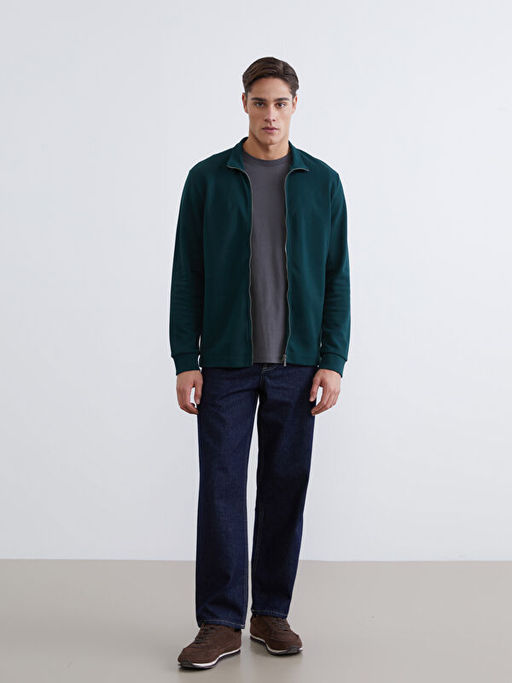 Dik Yaka Uzun Kollu Erkek Fermuarl? Sweatshirt