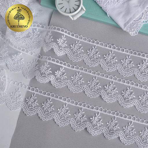 Кружево на сетке KRUZHEVO арт.TR.8B0110 шир.40мм цв.01 белый уп.9м