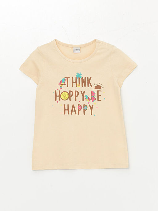 Bisiklet Yaka Bask?l? K?sa Kollu K?z ?ocuk Ti??rt