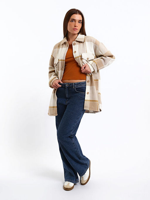 Ekose Oversize Kad?n Oduncu G?mlek Ceket