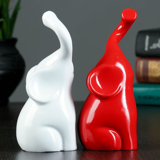 Набор фигурок «Пара слонов», 2 шт., белый и красный, 9×12×16 см