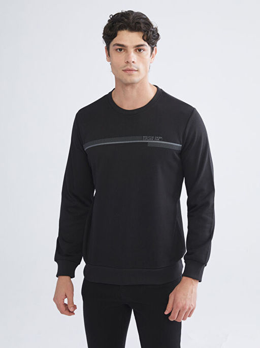 Bisiklet Yaka Bask?l? Erkek Sweatshirt
